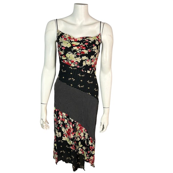 Express Dresses & Skirts - 90s Slip Dress Cherries Floral Size 1/2 XS Express Silk Patchwork Retro
